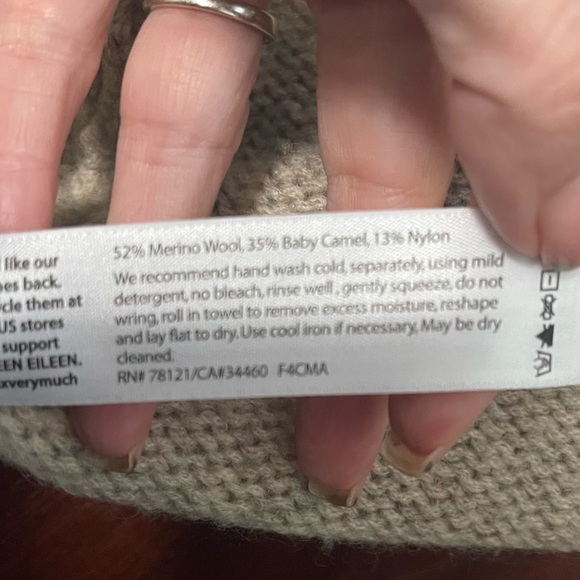 Eileen Fisher Camel and Merino Cardigan Size Large Open Front Waterfall Tan - Picture 11 of 11